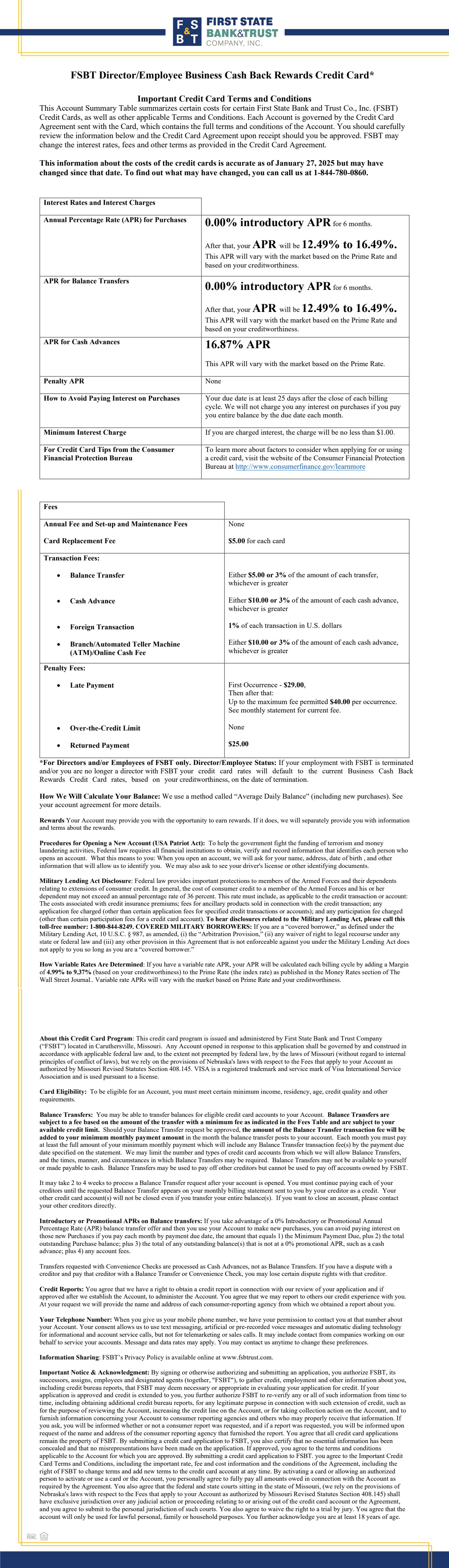 Employee Business Cash Back Rewards Credit Card T&C 01-27-2025
